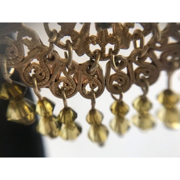 Vintage Gold Tone Filigree Pierced Wire Chandelier Dangle Earrings Chartreuses - Picture 9 of 10